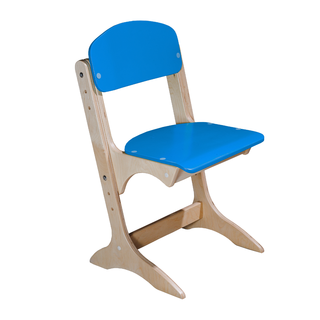 Дитячий фанерний стілець "Антошка", покриття спинки та сидіння - кольоровий екологічно-чистий лак, рост. гр. №1-3, АЛМАНТ, 310х380х545-625 мм, (h=260-340 мм).